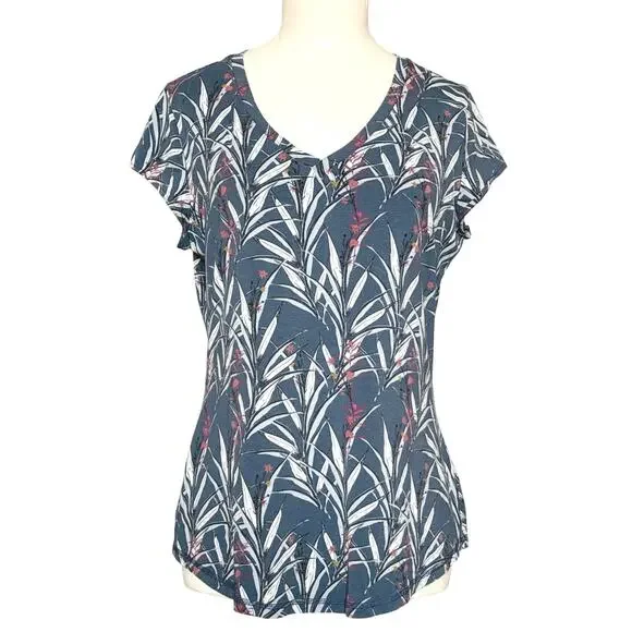 Kuhl Dusty Blue Botanical V Neck Cotton Blend T Shirt Women’s XS - Picture 1 of 7